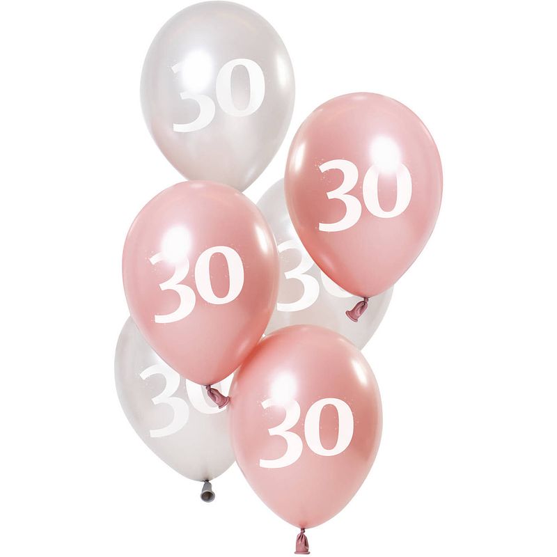 Foto van Folat ballonnen glossy 30 jaar 23 cm latex roze/zilver 6 stuks