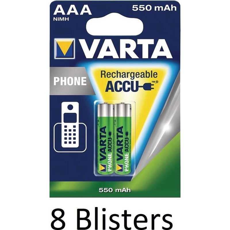 Foto van 16 stuks (8 blisters a 2 st) varta oplaadbare batterijen aaa, 550 mah