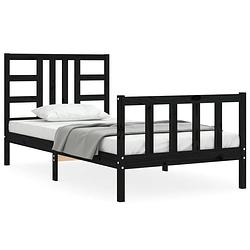 Foto van The living store bedframe grenenhout - zwart - 195.5 x 95.5 x 100 cm - multiplex lattenbodem