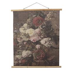 Foto van Clayre & eef wandkleed 80x100 cm bruin rood hout textiel rechthoek bloemen wanddoek wandhanger wandkaart bruin wanddoek