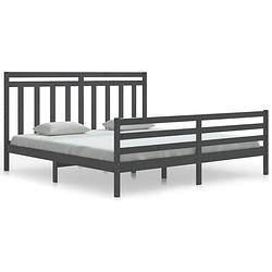 Foto van The living store bedframe massief grenenhout - grijs - 205.5 x 185.5 x 69.5 cm - multiplex lattenbodem