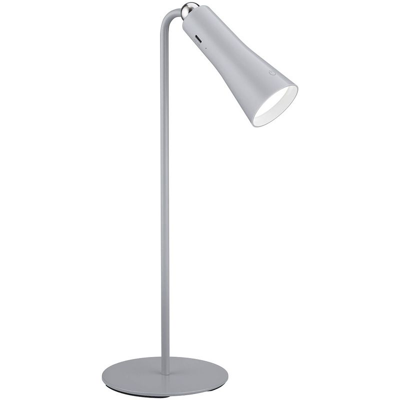 Foto van Led bureaulamp - trion moxi - 2w - warm wit 3000k - oplaadbaar - rond - mat grijs - aluminium