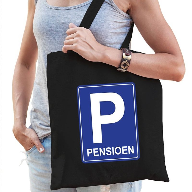 Foto van Pensioen katoenen kado tas zwart voor dames - feest boodschappentassen