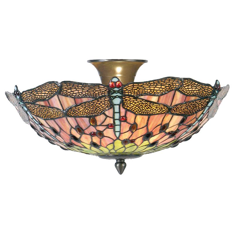 Foto van Haes deco - plafondlamp tiffany roze ø 40x23 cm e14/max 2x40w