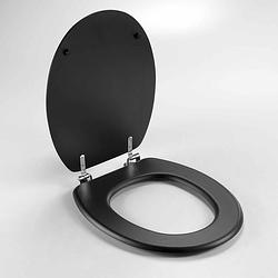 Foto van Wicotex-toiletbril-wc bril mdf mat zwart inclusief metallic scharnieren.