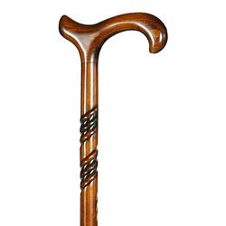 Foto van Classic canes houten wandelstok - beukenhout - bruin - spiraal - derby handvat - voor heren en dames - lengte 92 cm
