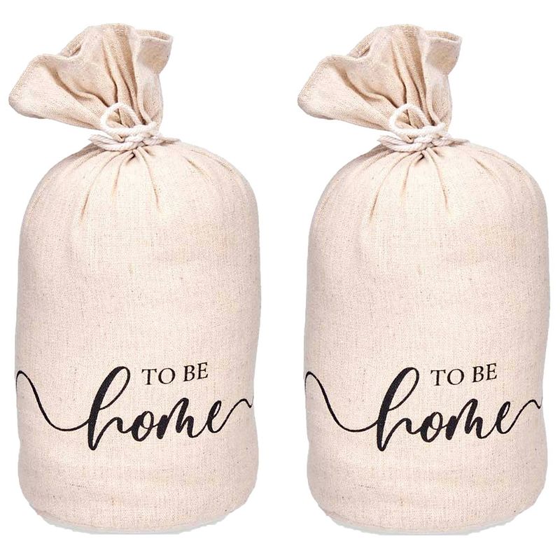 Foto van Giftdecor deurstopper - 2x - 1 kilo - beige - canvas - to be home - d13 x h26 - deurstoppers