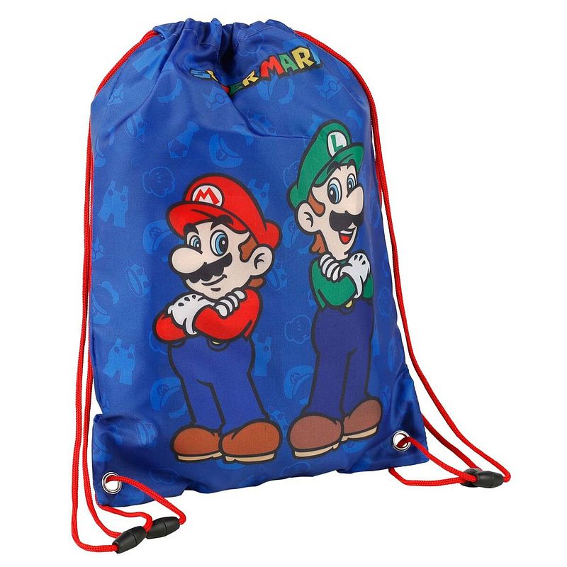 Foto van Rugtas met koordjes super mario & luigi blauw 40 x 29 cm