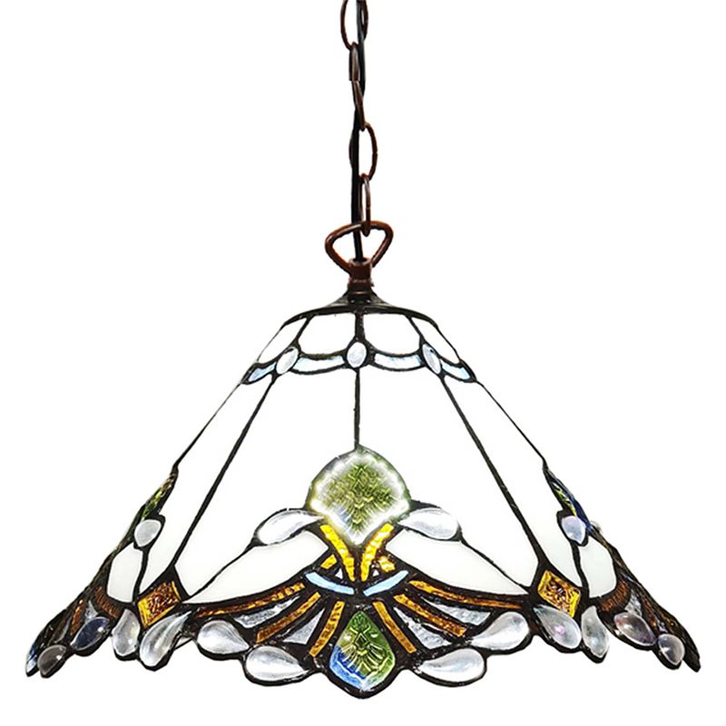 Foto van Haes deco - hanglamp tiffany creme, bruin ø 31x107 cm e27/max 1x60w