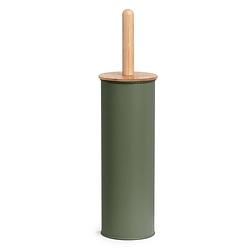 Foto van Wc/toiletborstel in houder - bamboe hout - salie groen - h38 x d10 cm - toiletborstels