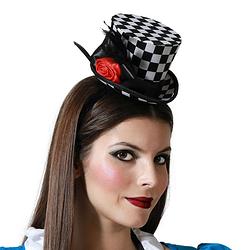 Foto van Atosa verkleed diadeem mini hoedje - zwart/wit - meisjes/dames - clown thema - verkleedhoofddeksels