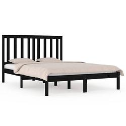 Foto van The living store houten bedframe - massief grenenhout - 195.5 x 145.5 x 31 cm - zwart