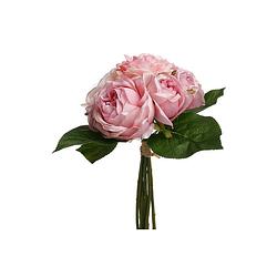 Foto van Atmosphera kunstbloemen boeket 9 roze rozen 30 cm - kunstbloemen