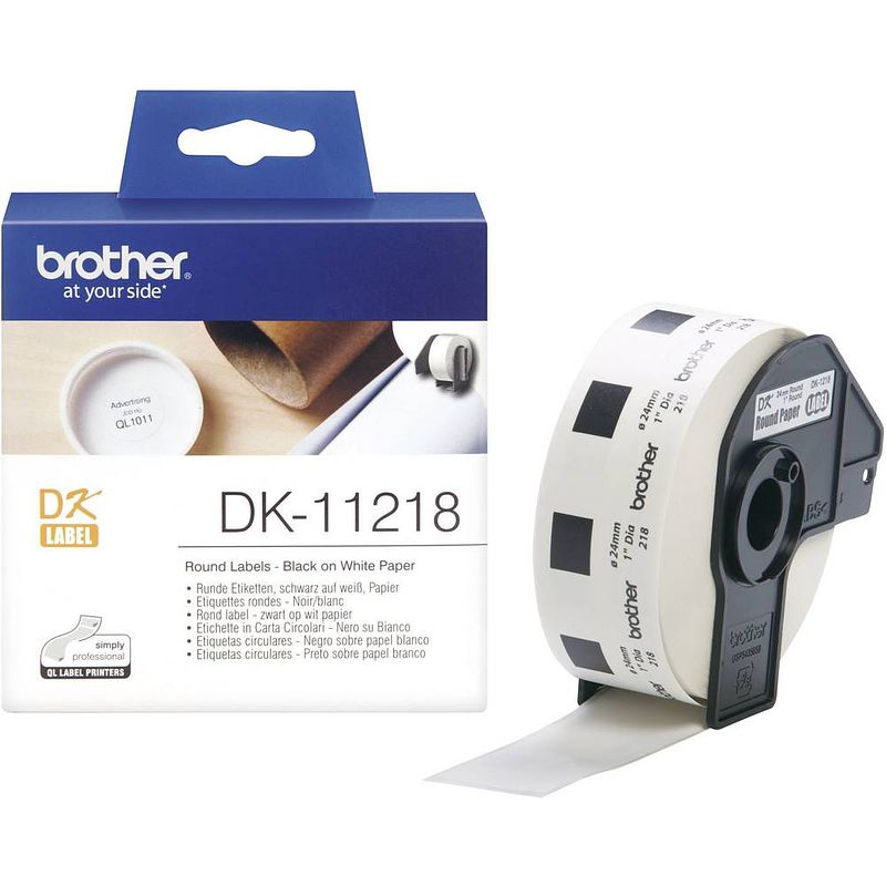 Foto van Brother dk-11218 rol met etiketten ø 24 mm papier wit 1000 stuk(s) permanent dk11218 universele etiketten