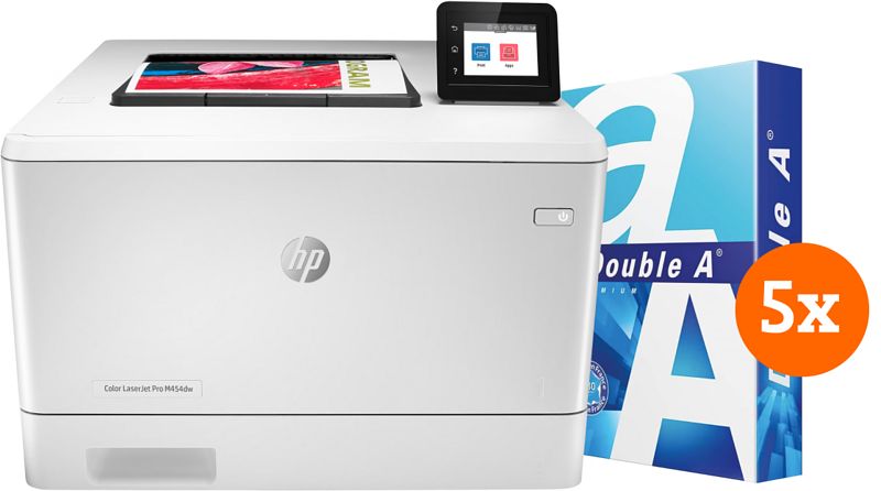 Foto van Hp color laserjet pro m454dw + 2500 vellen a4 papier