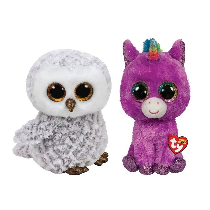 Foto van Ty - knuffel - beanie buddy - owlette owl & rosette unicorn