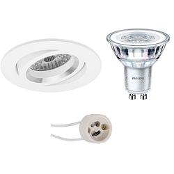 Foto van Led spot set - pragmi aerony pro - gu10 fitting - inbouw rond - mat wit - kantelbaar - ø82mm - philips - corepro 840 36d