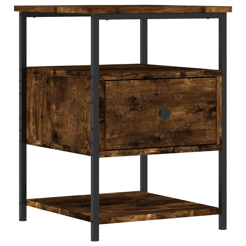 Foto van The living store nachtkastje craftsman - hout - ijzer - 40 x 42 x 56 cm - gerookt eiken