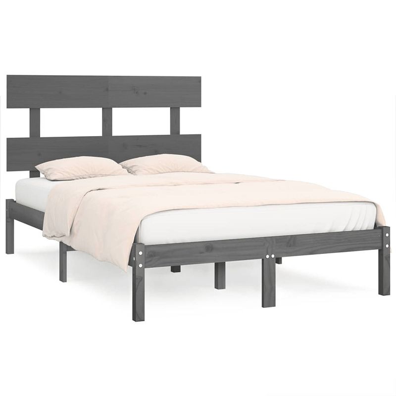 Foto van The living store bedframe massief grenenhout - grijs - 205.5 x 155.5 x 31 cm - hoofdbord - montage vereist