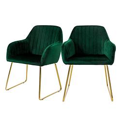 Foto van Eetkamerstoelen met rugleuning set van 2 groen fluwelen bekleding met metalen poten ml-design