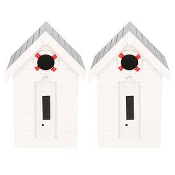 Foto van 2x stuks houten vogelhuisje/nestkastje wit strandhuisje 21 cm - vogelhuisjes