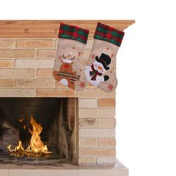Foto van Decoratie kerstsokken - 3x stuks- rendier en sneeuwpop -h42 cm - kerstsokken