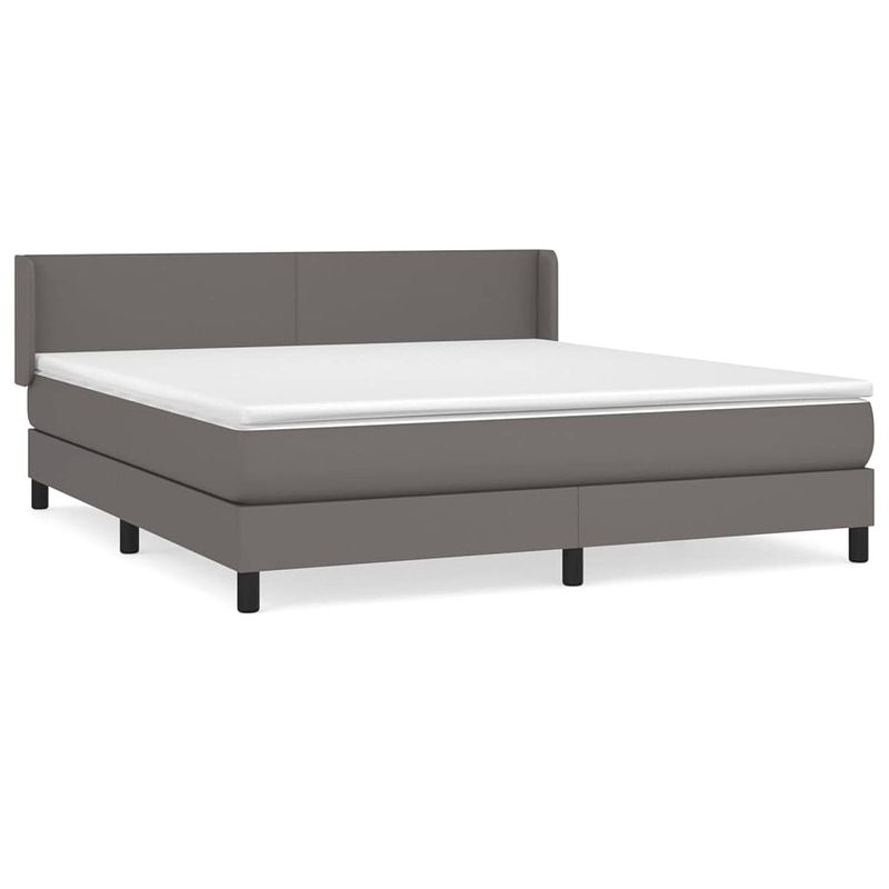 Foto van The living store boxspringbed - grijs - 203 x 163 x 78/88 cm - duurzaam kunstleer - verstelbaar hoofdbord -