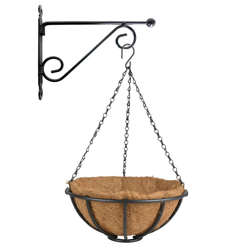 Foto van Hanging basket 30 cm met muurhaak - metaal - complete hangmand set - plantenbakken