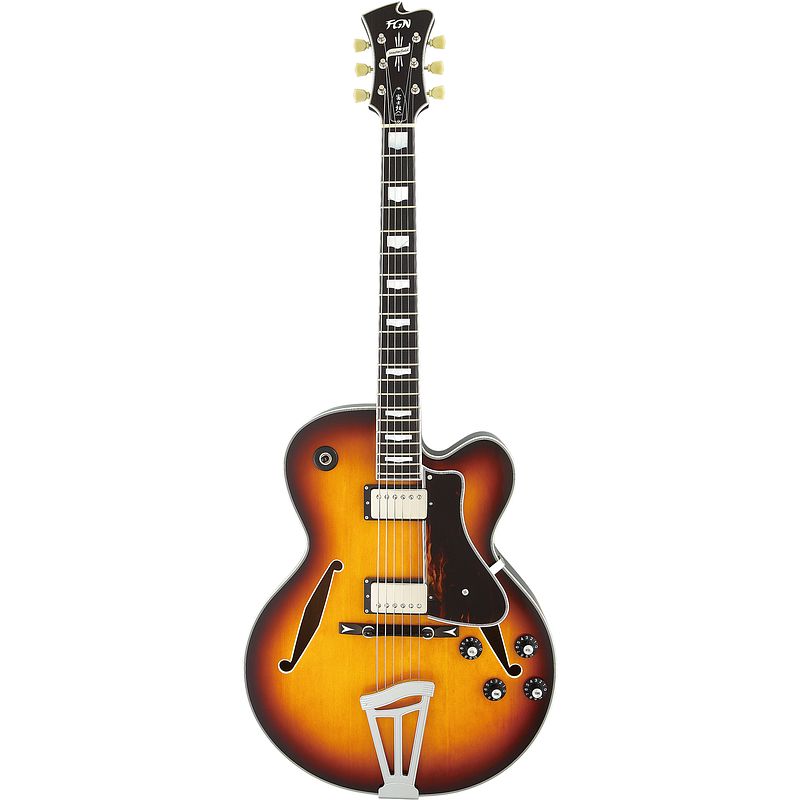 Foto van Fgn guitars masterfield jazz mfa-hh, jazz burst met koffer