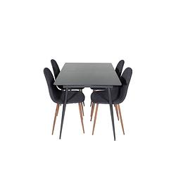 Foto van Silarblext eethoek eetkamertafel uitschuifbare tafel lengte cm 120 / 160 zwart en 4 polar eetkamerstal zwart.