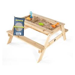 Foto van Plum houten zandbak en picknicktafel - 2-in-1 - hout - naturel - inclusief 20kg speelzand