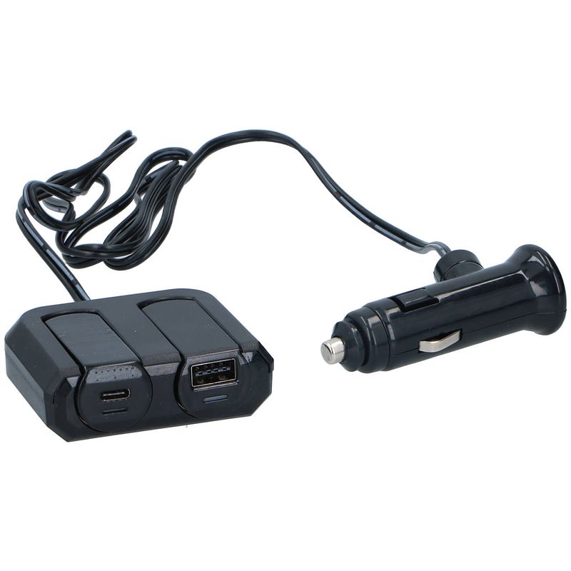 Foto van Dunlop sigarettenaanstekerplug splitter - usb-a en usb-c - 12v/24v - 4.8 a - 2 apparaten tegelijk