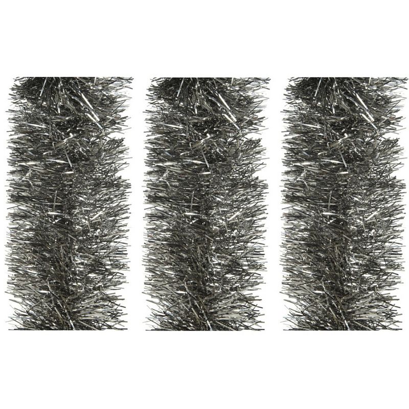 Foto van 4x stuks kerstboom slingers/lametta guirlandes antraciet (warm grey) 270 x 10 cm - kerstslingers