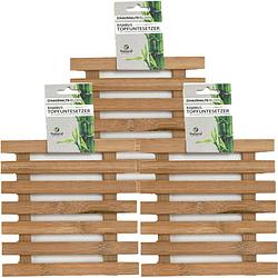 Foto van Haushaltshelden pannenonderzetters - 3x - vierkant - d17 cm - bamboe hout - panonderzetters