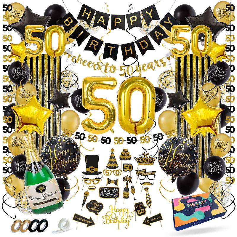 Foto van Fissaly® 50 jaar sarah & abraham verjaardag decoratie versiering - ballonnen - jubileum man & vrouw - zwart en goud