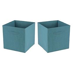 Foto van Urban living opbergmand/kastmand square box - 2x - karton/kunststof - 29 liter - petrol blauw - 31 x 31 x 31 cm - opberg