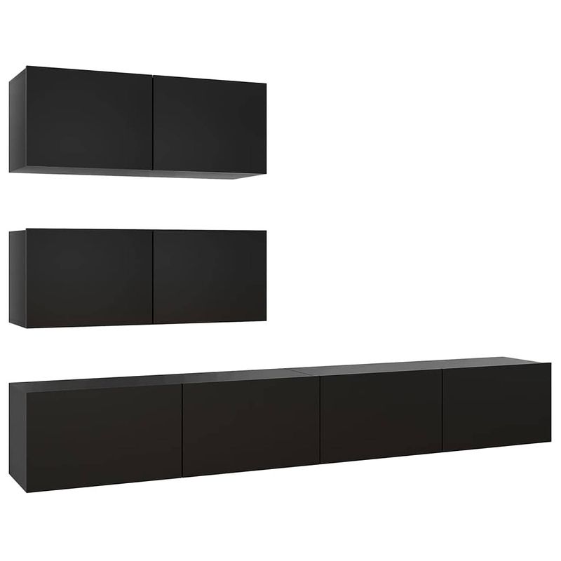 Foto van The living store televisiemeubelset modern - hangend - spaanplaat - zwart - 80x30x30cm / 100x30x30cm