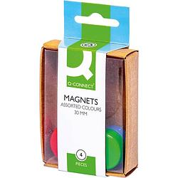 Foto van Q-connect magneten 25 mm geassorteerde kleuren doos van 4 stuks 10 stuks
