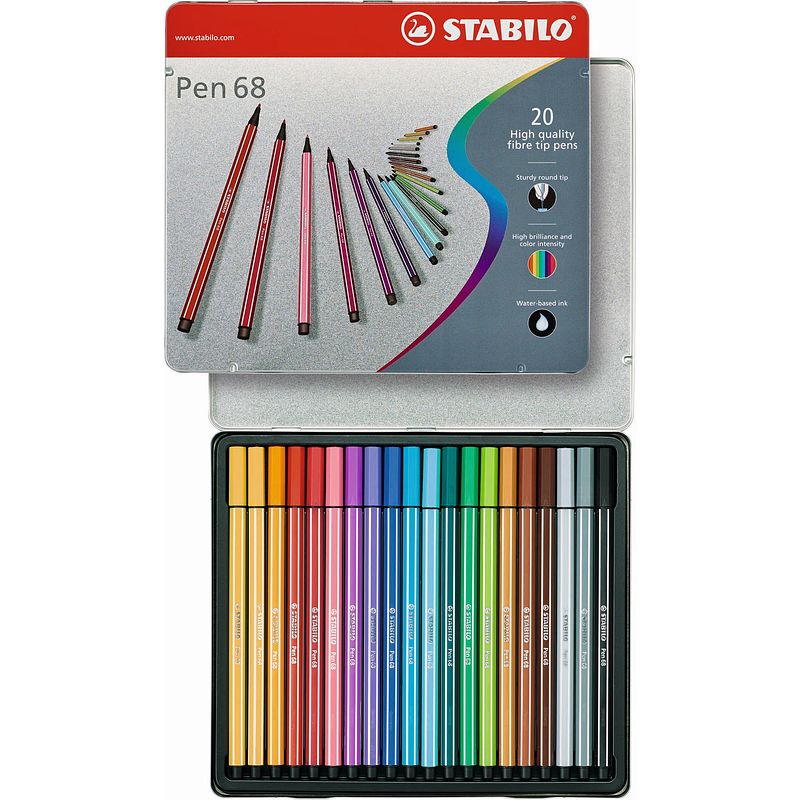 Foto van Stabilo pen 68 metaal etui 20 stuks assorti