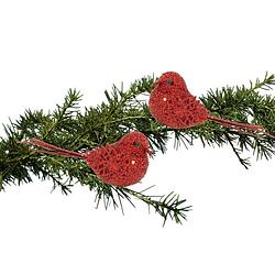Foto van 2x stuks decoratie vogels op clip glitter rood 12 cm - kersthangers