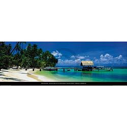 Foto van Tom mackie - beach and jetty with boat kunstdruk 95x33cm