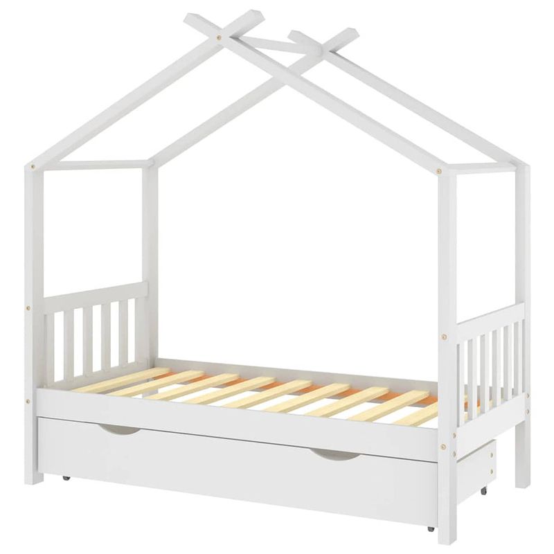 Foto van The living store kinderbedframe boomhutstijl - massief grenenhout - 166x87x190 cm - met lade - wit the living store