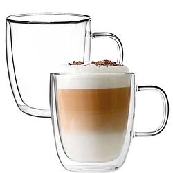 Foto van Luxe latte macchiato glazen dubbelwandig - koffieglazen met oor - cappuccinoglazen - theeglas 350 ml - set van 2