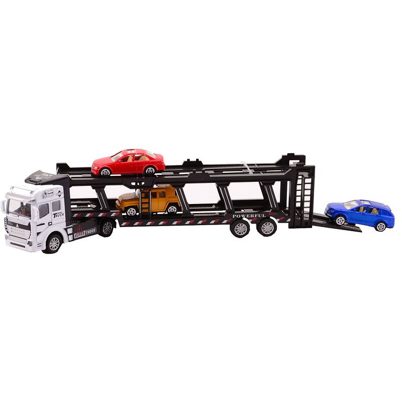 Foto van Johntoy autotransporter super cars met 3 auto's 31.5 cm wit