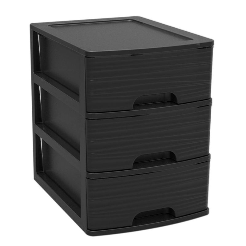 Foto van Ladenkast/bureau organizer zwart a5 3x lades stapelbaar l19 x b26 x h25 cm - ladeblok