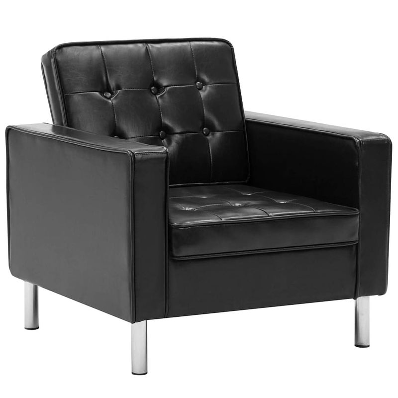 Foto van The living store fauteuil elegante - woonkamer kantoor slaapkamer - 75x70x75 cm - zwart - kunstleer