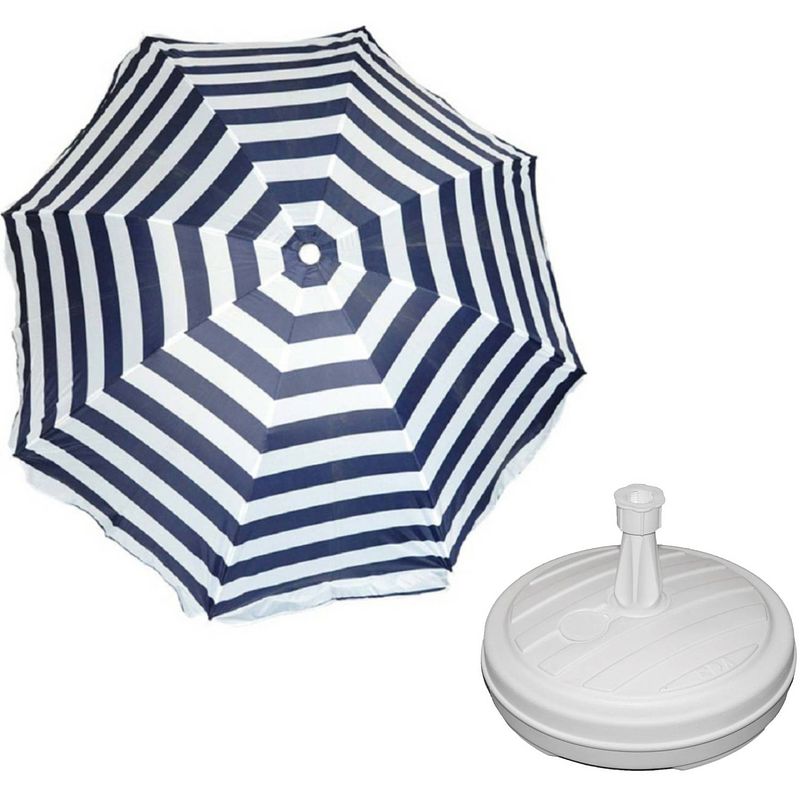 Foto van Parasol - blauw/wit - d160 cm - incl. draagtas - parasolvoet - 42 cm - parasols