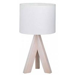 Foto van Led tafellamp - tafelverlichting - trion ganon - e14 fitting - rond - mat wit - hout