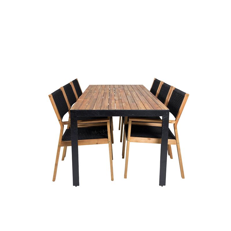 Foto van Bois tuinmeubelset tafel 90x205cm en 6 stoel little john naturel, zwart.