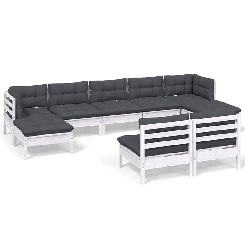 Foto van Vidaxl 9-delige loungeset met kussens grenenhout wit